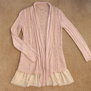 Anthropologie Beige Cardigan with Lace Trim
